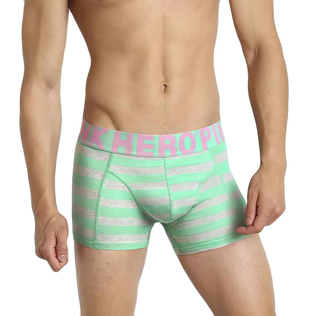 PINK HEROES Underpants Men Sexy Underwear Mens Stripe Underpants Knickers Sexy Briefs Shorts Cotton Underwear DEC21