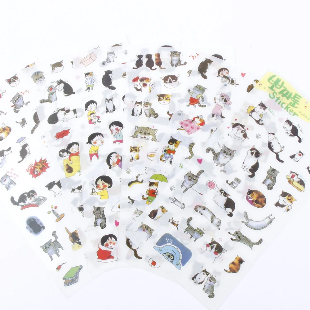 

6Sheets Cute Mini Cat PVC Transparent Korean Sticker Decoration DIY Album Diary Scrapbooking Label Kawaii Stationery sets