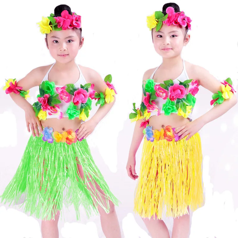 Girls Floral Ballroom Hawaiian dance Costumes Tops Skirt for Kids Hula