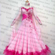 Вальс Танго Бальные танцы платье, девушки/женское для современных танцев, соревнование платье, стандартный танец, цвет розовый