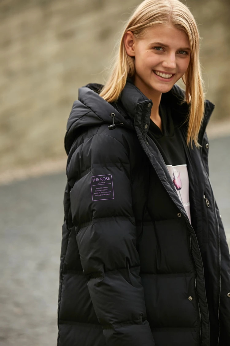 Flash Deal Amii Minimalist Fashion 90% White Duck Down Jacket Winter Women Embroidery Floral  2018 Casual New Loosehooded Black Long Coat 12