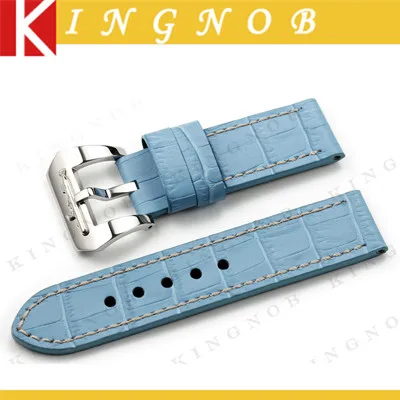 Light Blue Genuine Leather Watchband Watch Strap 24mm Band for PANERAI 44mm Luminor Cases Handmade Alligator