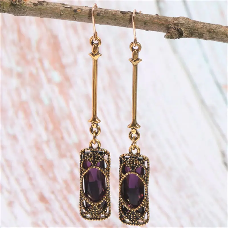 

Fashion Antique inlaid purple zircon Drop earrings bride engagement wedding anniversary gift party Y-20
