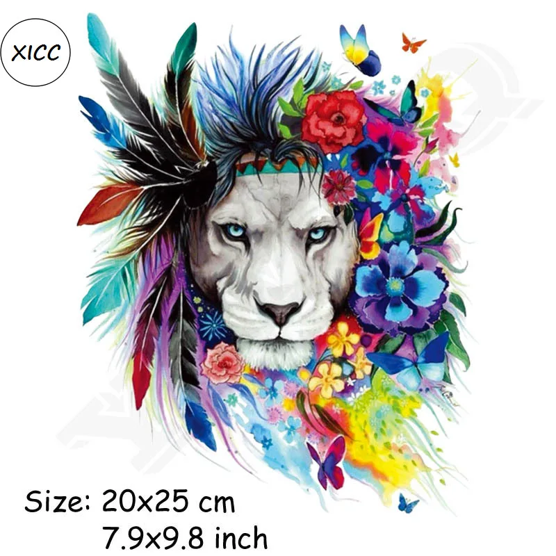 

XICC Hot Eco Friendly Custom Made Washable Heat Transfer Logo Printing Patches Multicolor Lion Animal Iron On Sticker Appliques