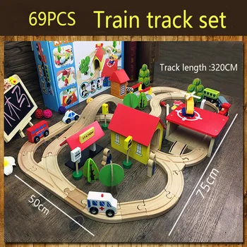 

69PCS Wooden Train Track Set Multiple Scenes Magnetic Car Model Wooden Puzzle Railway T Compatible With Brio Educational Toy