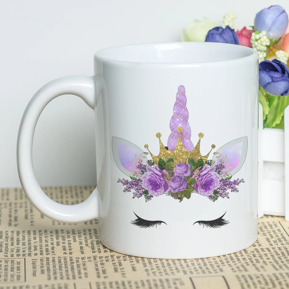 

MAYREY Gift Cup 11oz White Mug with Lovely Unicorn Printing Custom Photo Coffee Cup 330ml Carton Unicorn Mug Customizable