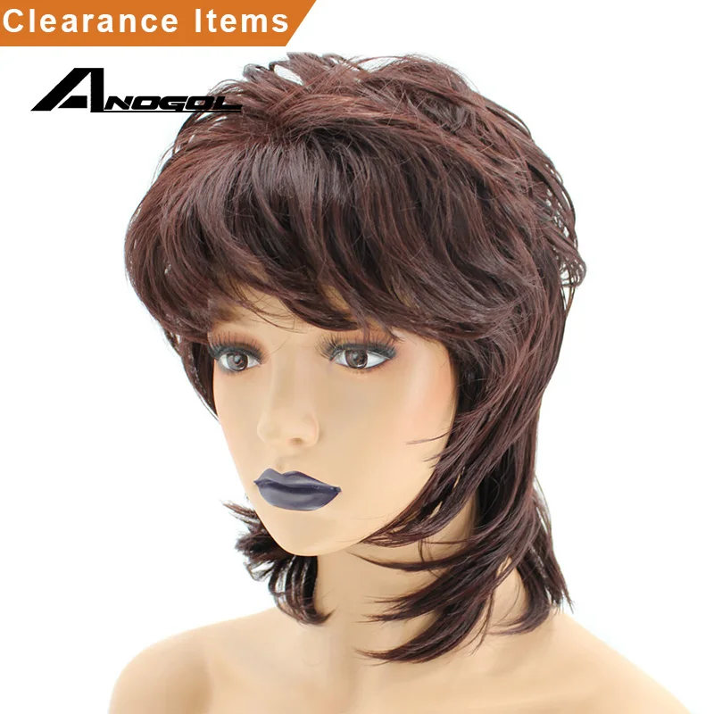 

Anogol Auburn Shaggy Layered Side Fringe High Temperature Fiber Short Natural Wave Synthetic Wig For Women Ladies Girls