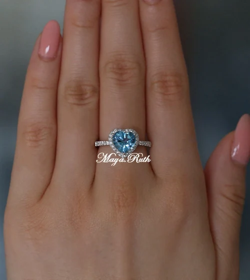 Natural Swiss Blue Topaz Ring Heart 