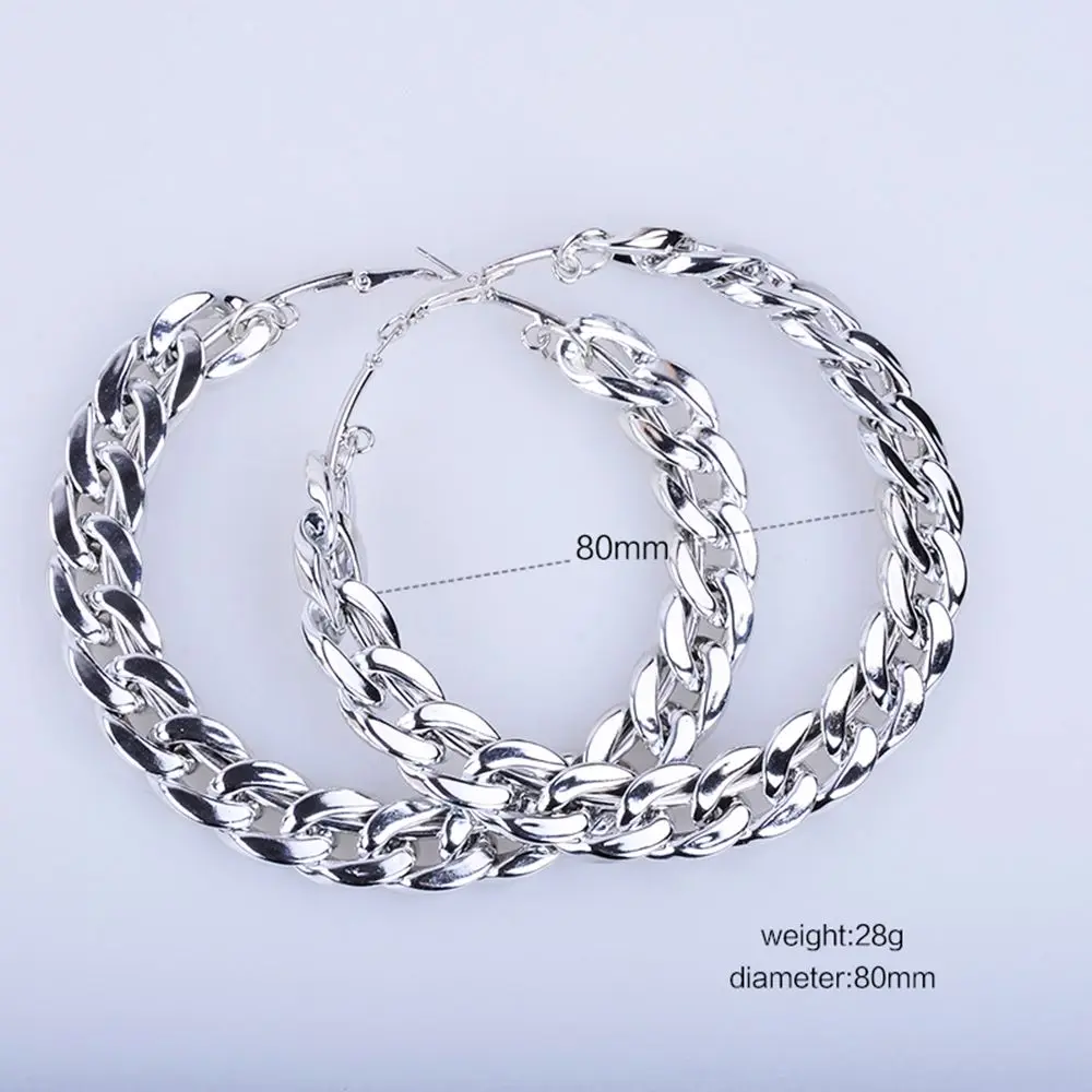 Hoop Earrings Big Circle Earrings Basketball Brincos Party Loop CCB Earrings for Women UV Jewelry 80MM 1 pair Party Wholesale