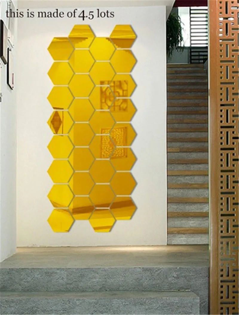 Funlife(TM) Геометрическая Шестигранная Зеркальная Наклейка на стену, 16x18 см 7 шт. Экстра большой DIY домашний декор, увеличение гостиной, съемная безопасность