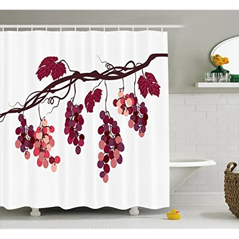 Vixm Fruit Shower Curtain Vine Branch with Colorful Grapes Agriculture