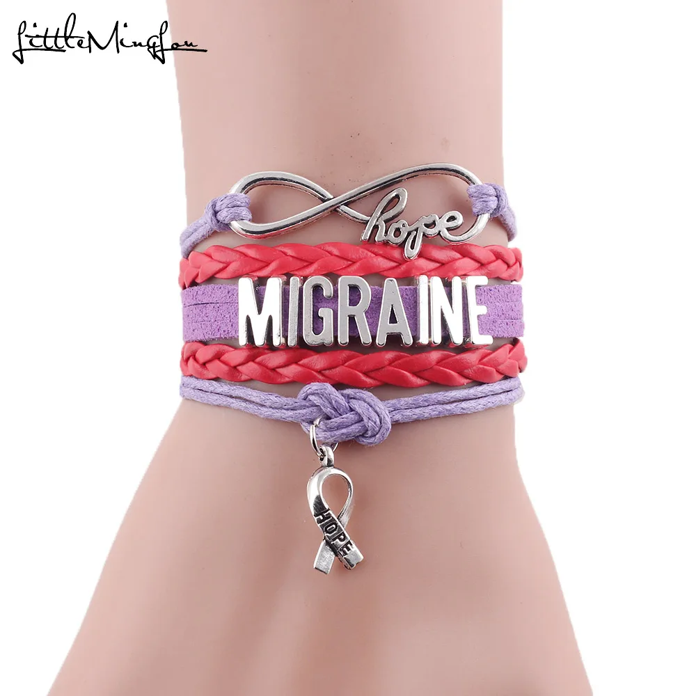 InfinityHopeMIGRAINEBraceletMedicalRibbonCharmAwarenessLeather