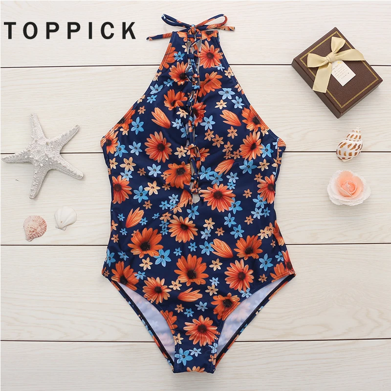 

Toppick Sexy Backless Swimwear Women One Piece Swimsuit Women Floral Print Bathing Suit Women Bandage Bodysuit Badpak Monokini