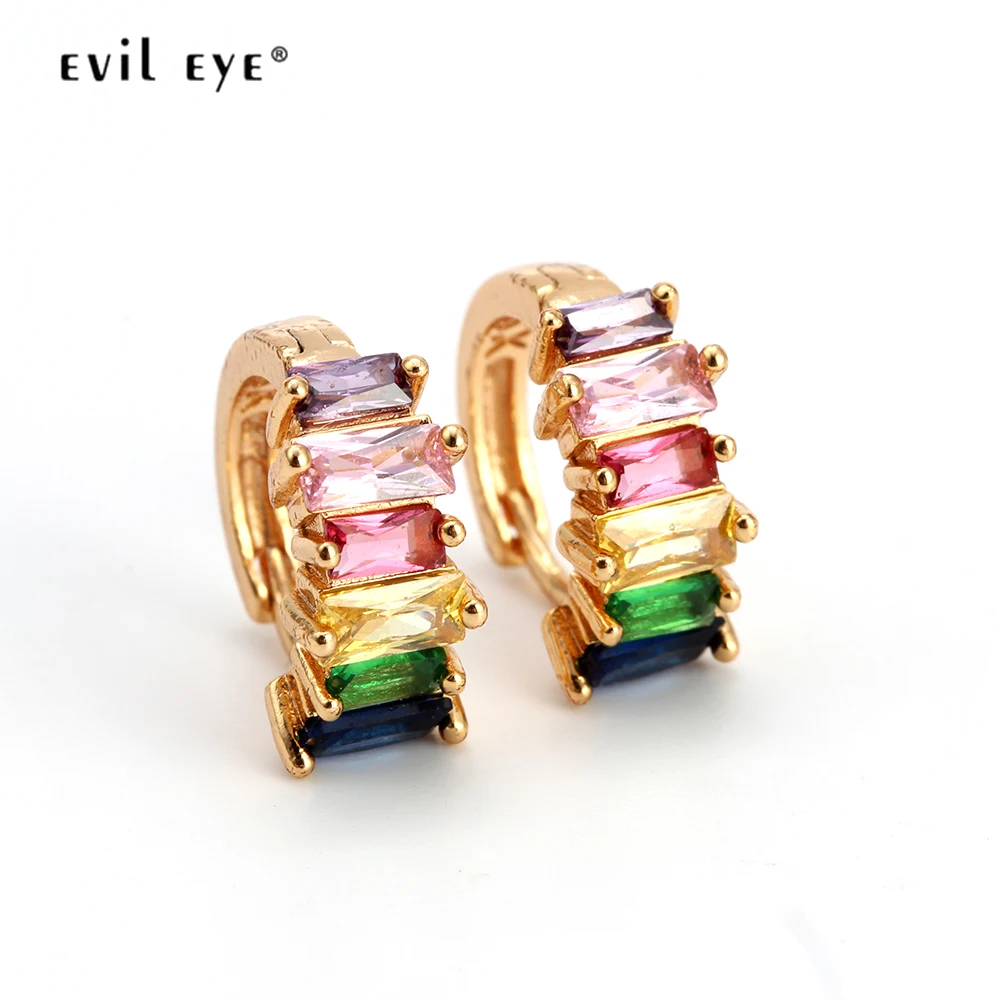 

EVIL EYE Multicolored Cubic Zirconia Hoop Earrings Gold Color Small Micro Pave CZ Earring Fashion Jewelry for Women Girls EY6319