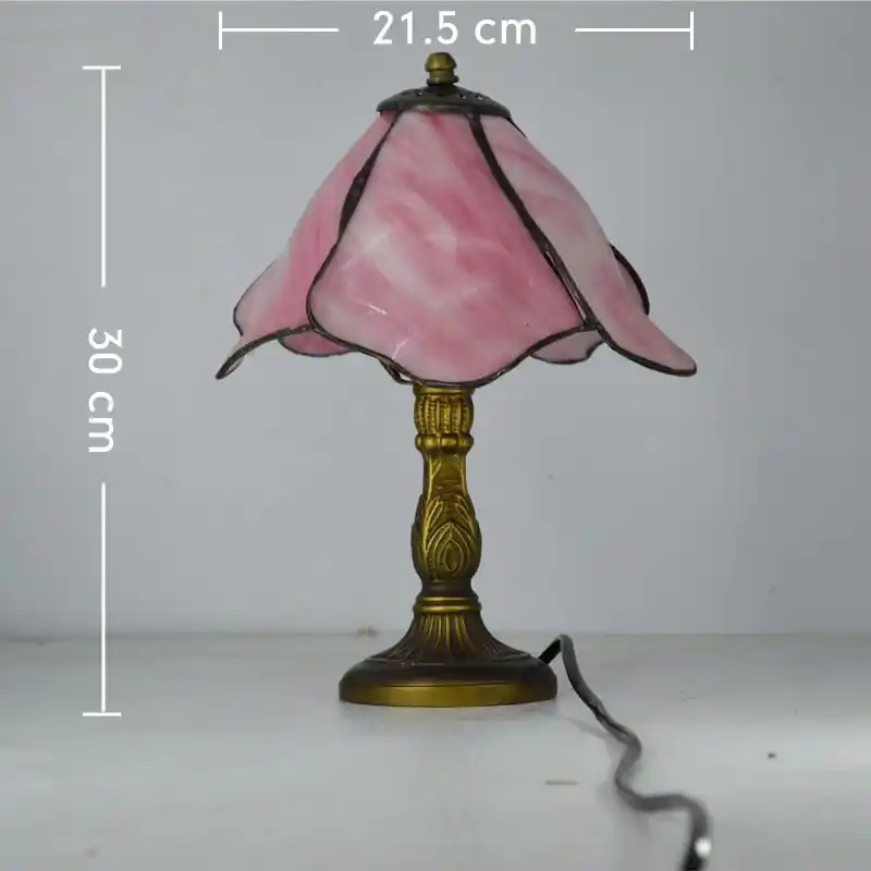 pulgadas de de E27 110 240V lámpara estilo de Lámpara rural vidrio noche 8 teñido Tiffany flor de loto Rosa de mesa de 4jAL35R