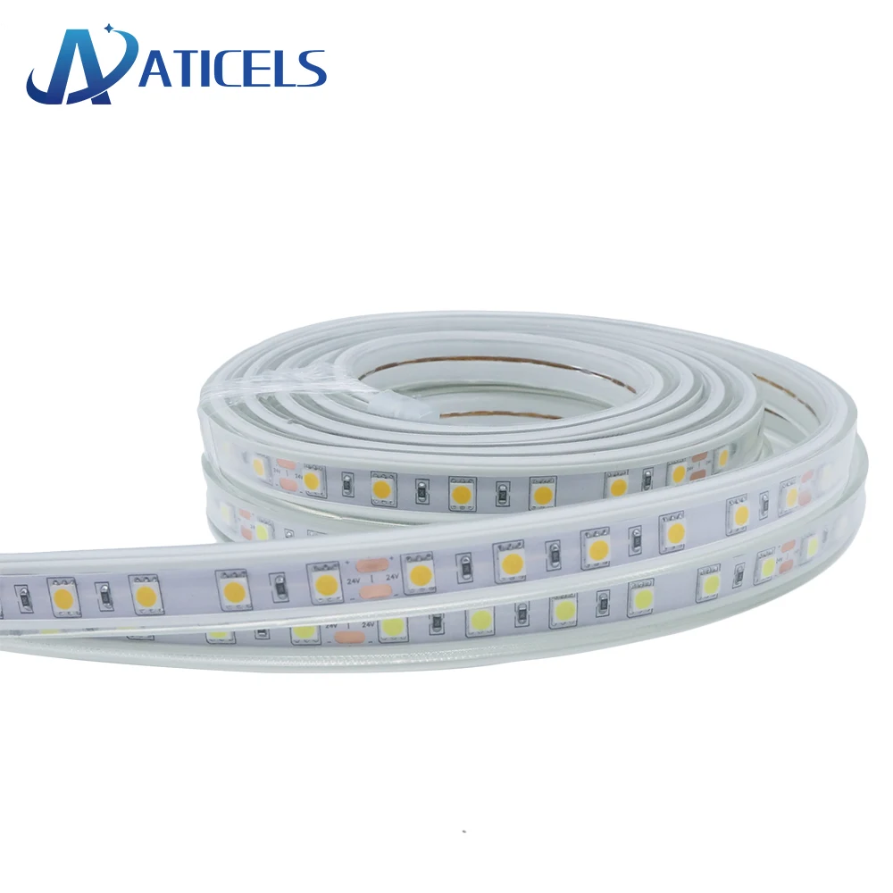 

New IP67 Waterproof DC 24V 5050 LED Strip 60LED/M Flexible LED Strip light for outdoor lighting White/Warm white