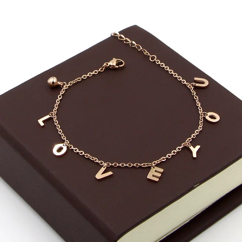

Fashion Stainless Steel Love U Letter Ankle Bracelet Rose Gold Color Love Small Bell Charm Foot Chain Anklets Woman Gift