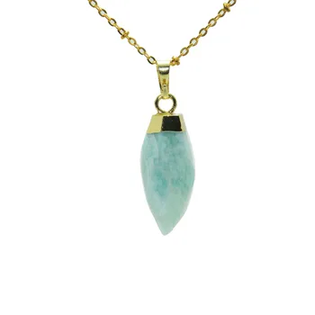 

1pc Fashion Jewelry natural stone gold point pendant women necklace faceted vein amazonite bullet pendant necklace for girl