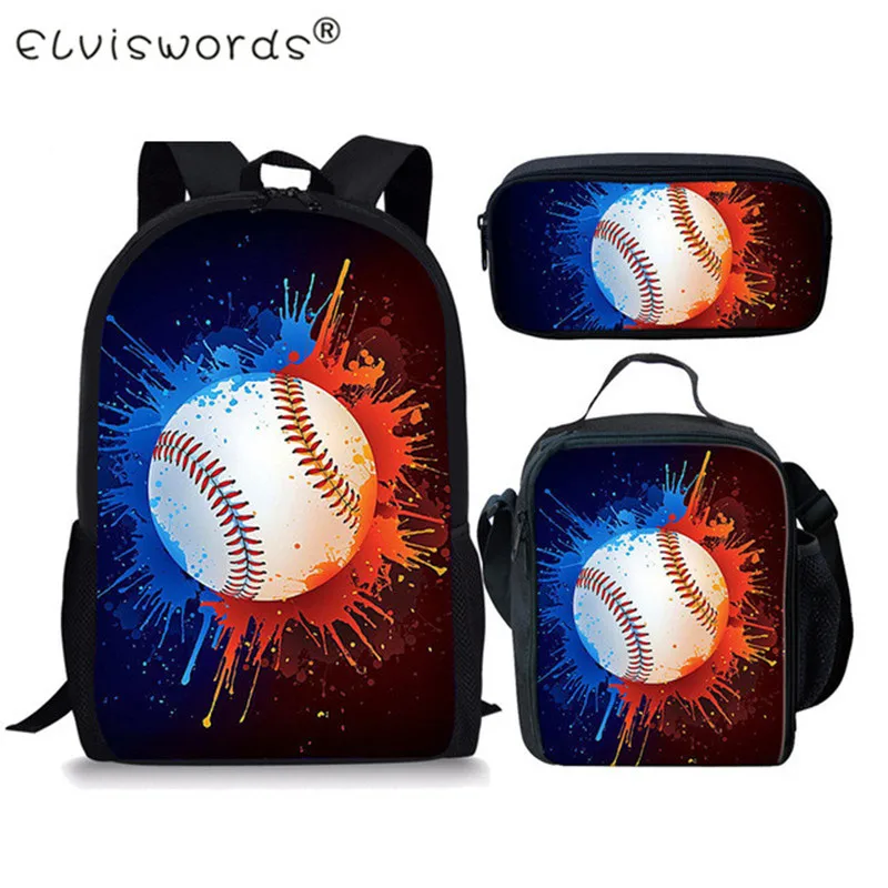 

ELVISWORDS 3pc/set Basketball Pattern Teens School Backpack Children Book Bags Boys Schoolbags Students Mochila Infantil
