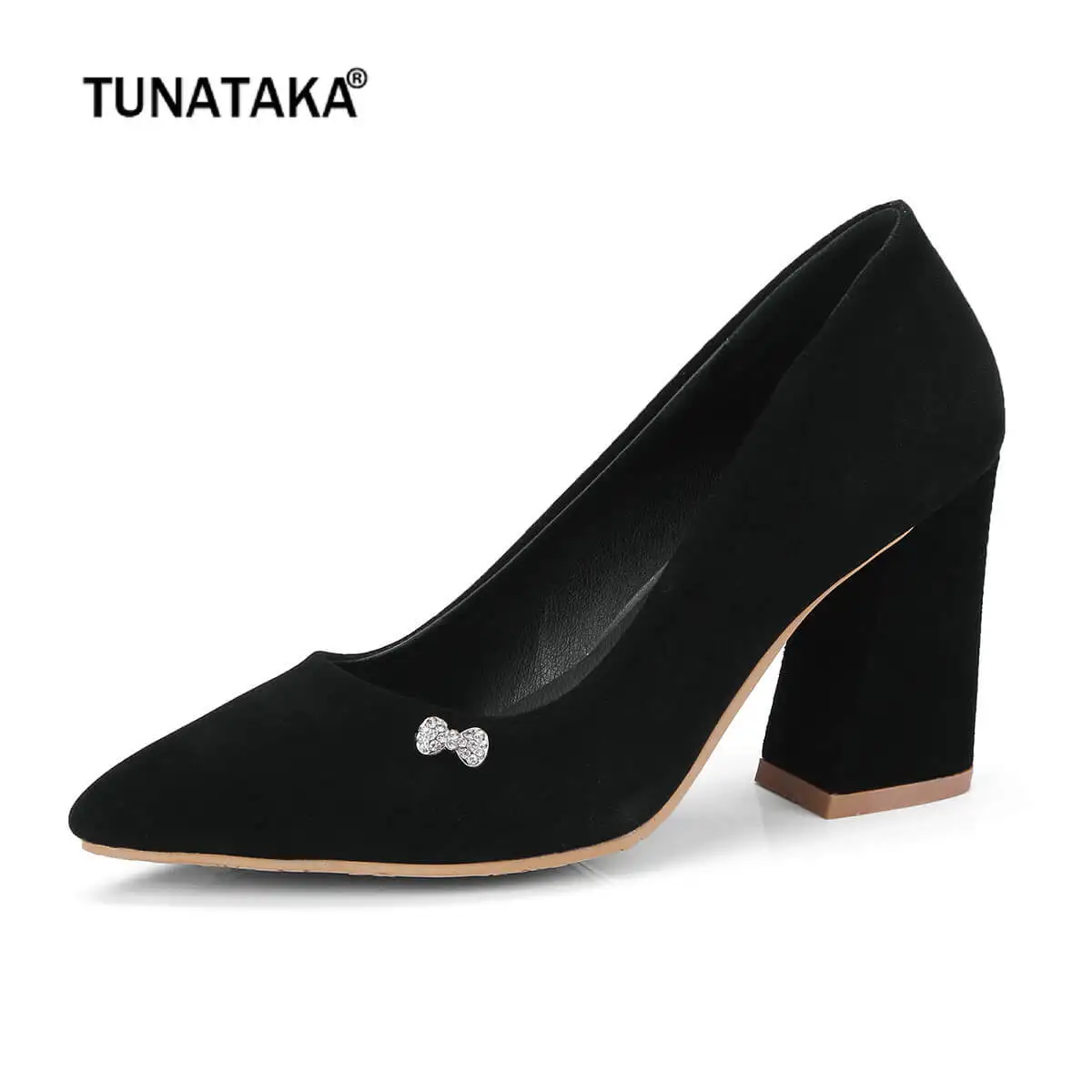 

Women Faux Suede Chunky High Heels Fashion Pointed Toe Dress Party Pumps Shoes Spring Fall Beige Yellow Pink Black