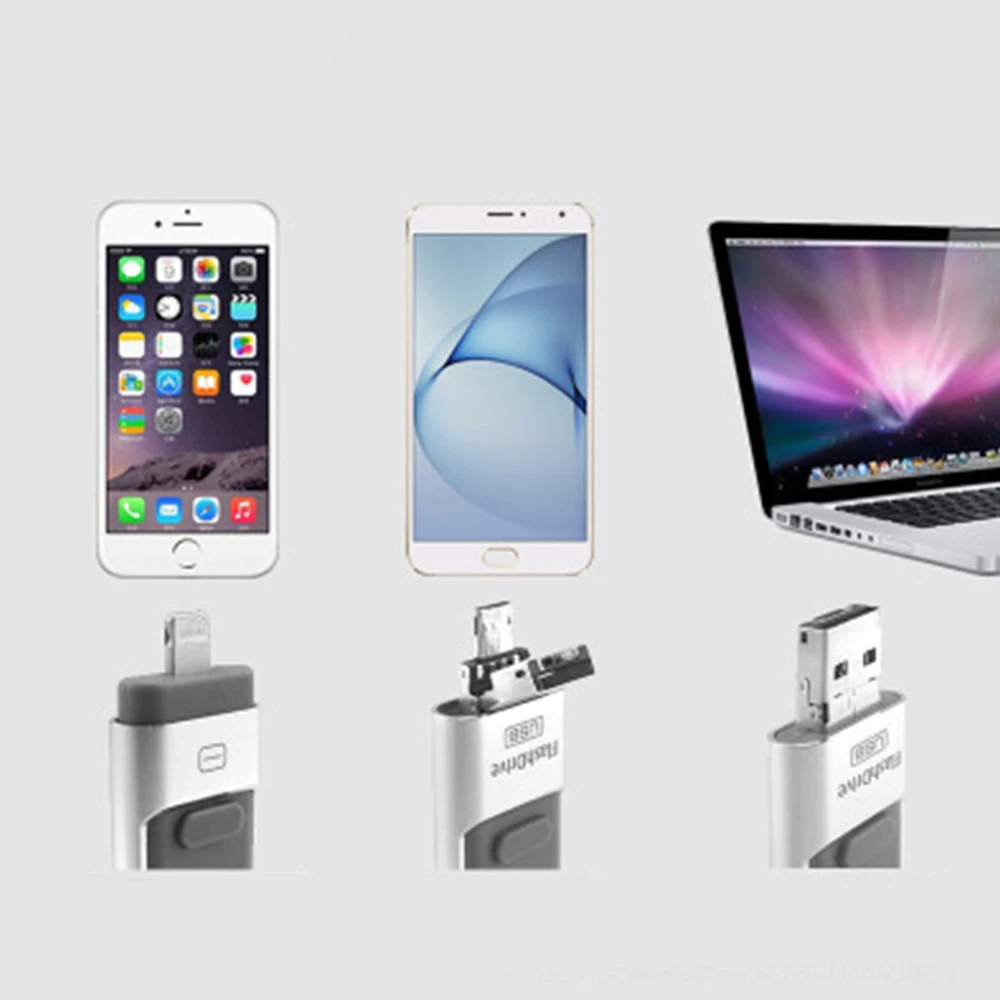 USB Flash Drives for iPhone 128GB 3 in 1 Lightning OTG Jump Drive USB Flash Memory 5