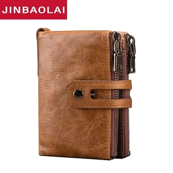 

JINBAOLAI Genuine Leather Men Wallet Small Men Walet Zipper Hasp Male Portomonee Short Coin Purse Brand Purse Carteira For Rfid