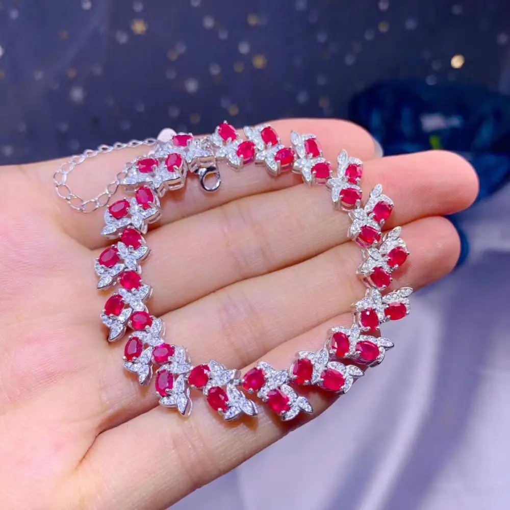 Роскошный красный браслет из рубинового драгоценного камня для уверенных женщин ювелирные изделия с серебром в подарок