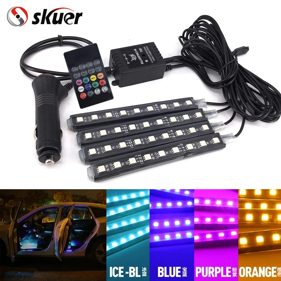 

skuer Free shipping Wireless Multi Color RGB 5050 9 SMD LED Car Auto Voice Sensor Sound music control Car Lighter