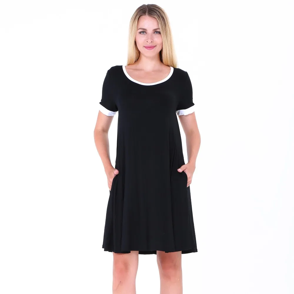 Summer Short Sleeve Pockets Pleated Dress font b Femme b font font b Robe b font