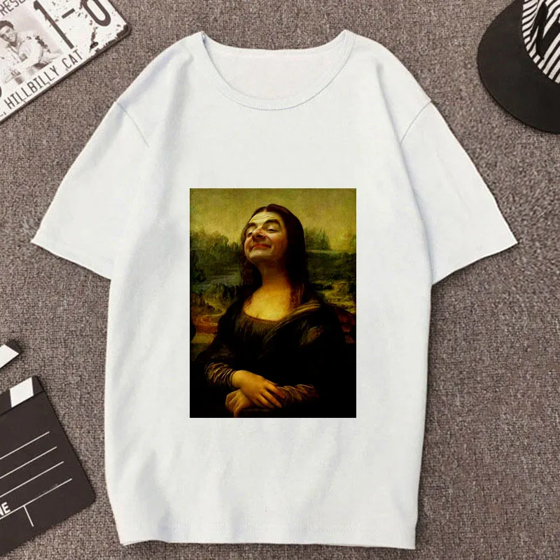 Лето Мона Лиза рубашка поло женская пародия личности Harajuku эстетика смешная тонкая секция белые топы женские рубашки поло