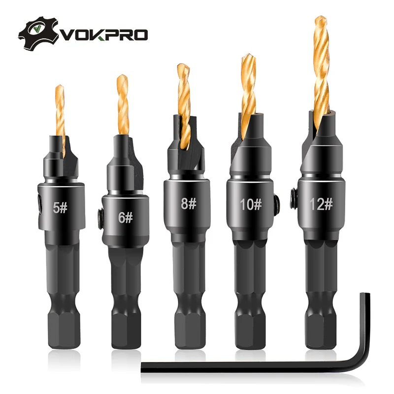 

5#-12# Sizes 5pcs Drill Bits Countersink Drill Woodworking Drill Bit Set Drilling Pilot Holes For Screw