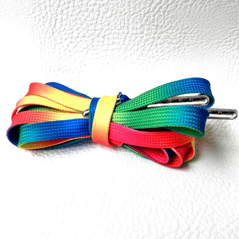12 Pairs Rainbow Multi-Color Flat Sole Athletic Shoes Lace Unisex Rainbow Shoeslaces String Colorful Laces High-grade Metal Head
