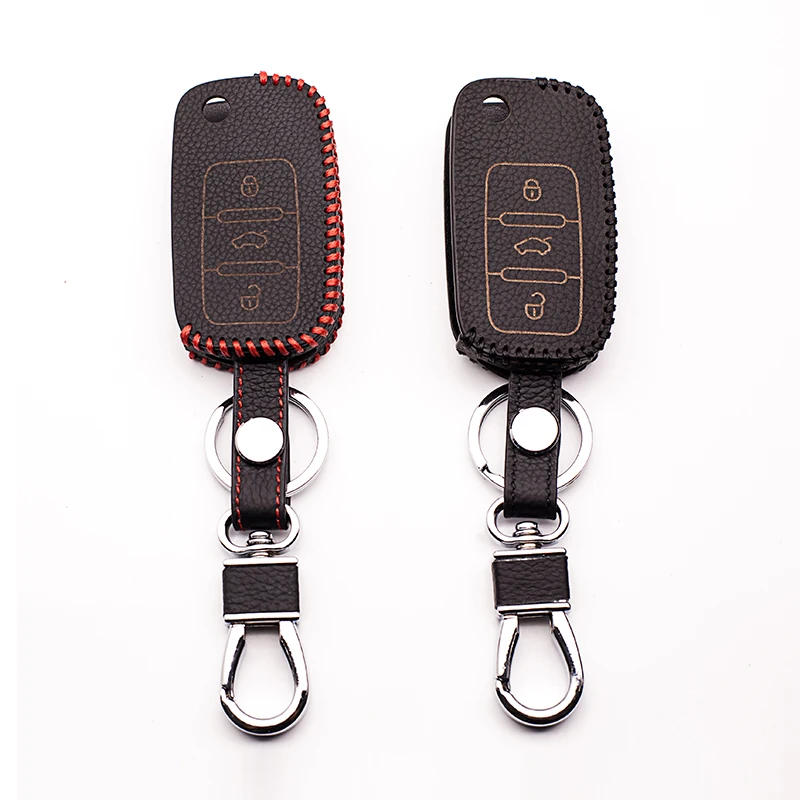 

2017 Classic key case for VW MK6 Tiguan Passat Golf POLO bora for Skoda 3 buttons car key leather case protection accessories