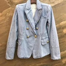 Осень/Зима, женский двубортный джинсовый пиджак золотистого цвета, осенняя Женская/женская джинсовая куртка с длинными рукавами, верхняя одежда