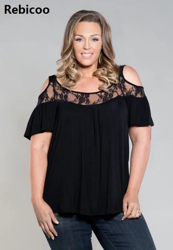 

Blouse Lace Plus Size Cold Shoulder Lace Insert White Blouse S Women Summer Top 2018 Blusas Feminina Female Clothing xxxxxxl