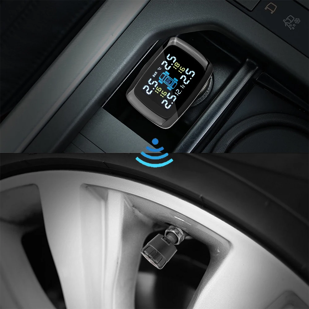 Smart Car TPMS Tire Pressure Monitoring System cigarette lighter Digital LCD Display Auto Security Alarm Systems Tyre Pressure