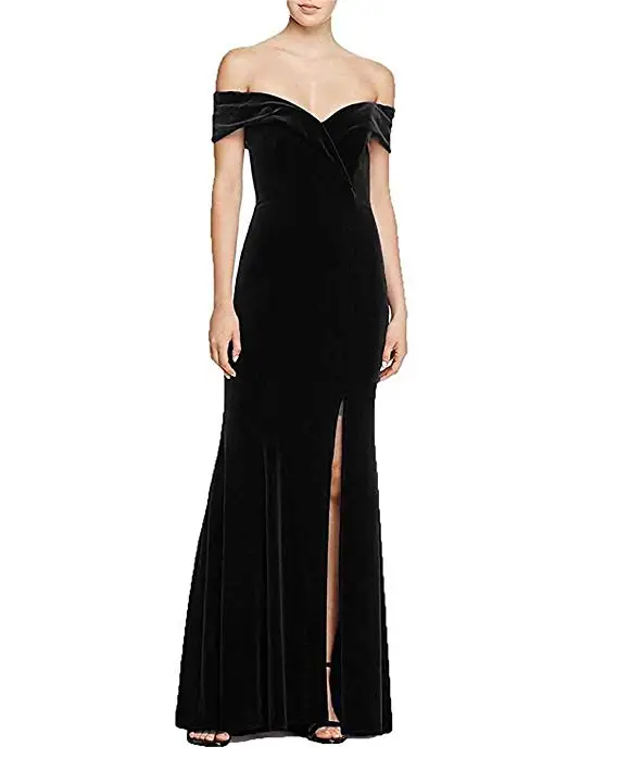 Сексуальное бархатное вечернее платье с разрезом по бокам, платье для выпускного вечера, длинное вечернее платье с открытыми плечами, vestido de festa, платье подружки невесты - Цвет: Черный