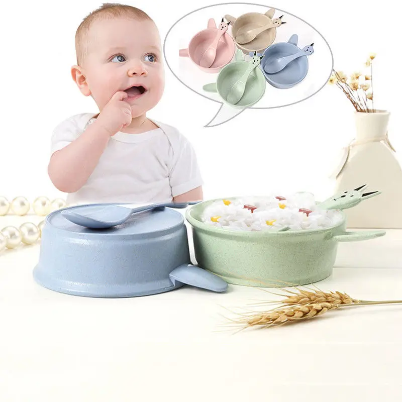 JX-LCLYL 4 Colors Baby Kids Eating Feeding Food Grade BPA Free Bowl Spoon Set