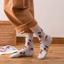 Сезон весна-лето; женские короткие носки с милым рисунком Микки Мауса; модные носки в Корейском стиле; удобные дышащие носки из хлопка