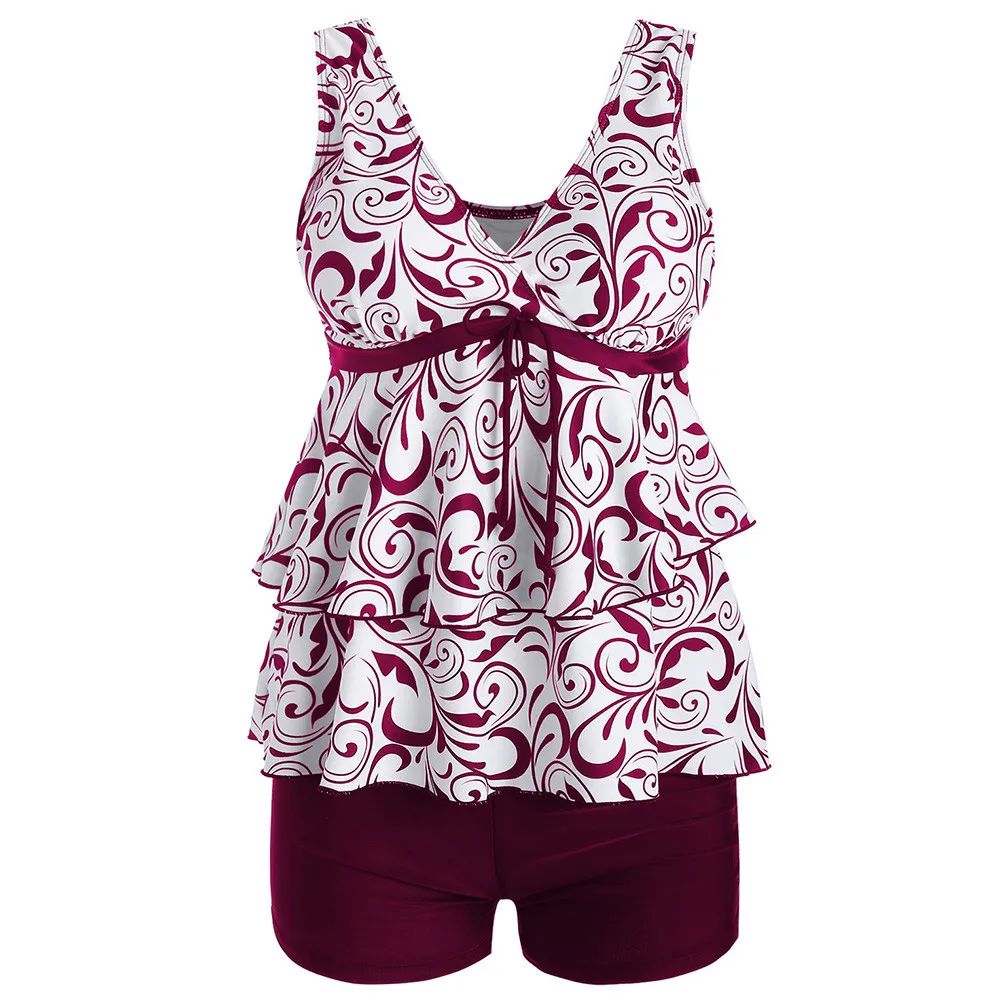 

Women Plus Size Set Swimwear Push-Up High Waist Padded Print Swimsuit Beachwear Wire Free With Pad Regular Bodysuits Bikini