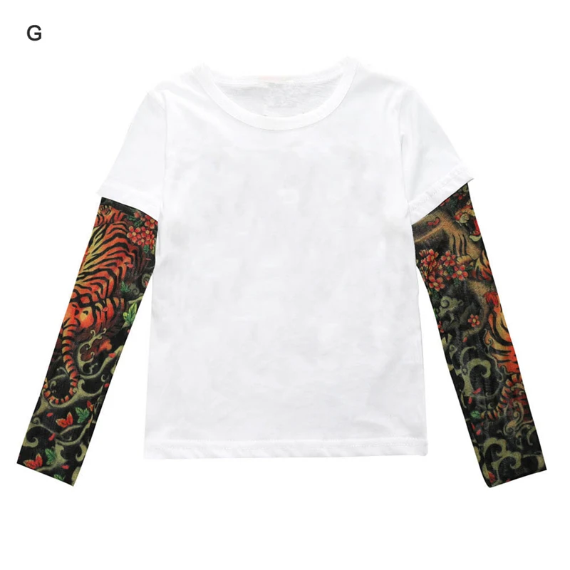 Детская футболка в стиле хип-хоп; сезон весна-лето; топы с длинными рукавами и принтом тату для мальчиков и девочек; детская Модная хлопковая одежда; верхняя одежда - Цвет: G