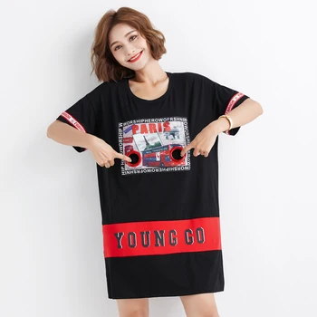 

Summer short-sleeved dress female porter short-sleeved t-shirt dress female cool handsome street shirt hip-hop tide