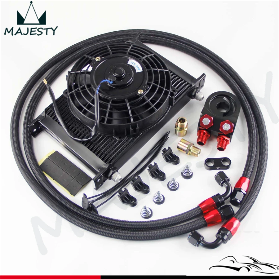 

25 Row AN8 Engine Oil Cooler+ Filter adapter + oil hose + 7" Electric Fan Kit