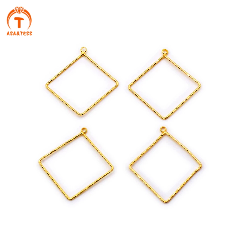 

Gold Plated Brass Square Shape Soldered Twisted Ring Charm Findings Simple Frame Connector Hoop DIY Making Jewelry Supply