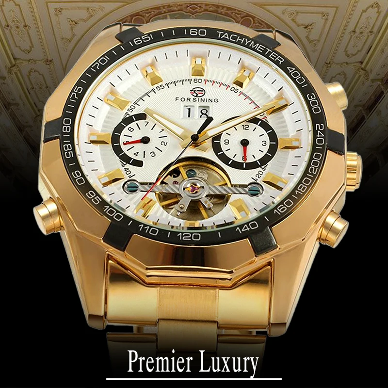 

FORSINING Men's Tourbillon Watch Luxury Automatic Bracelet Dress Wristwatch Fantastic Analog Calendar FSG340M4G2 with Gift Box