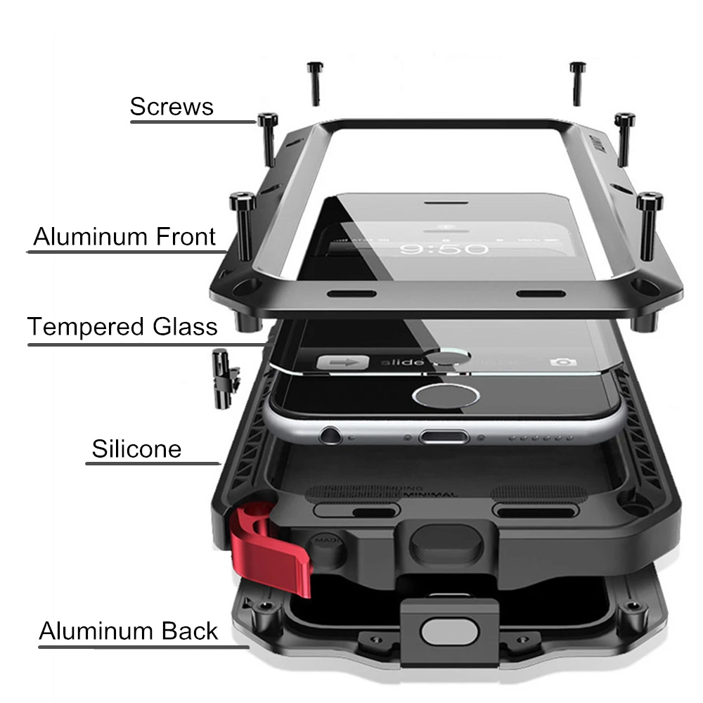 R-JUST Metal Armor Shock Droproof Shockproof  Mobile Phone Bag Case for IPhone 5SE 8 X 6 6S Plus Coque IPhone 7 plus case luxury