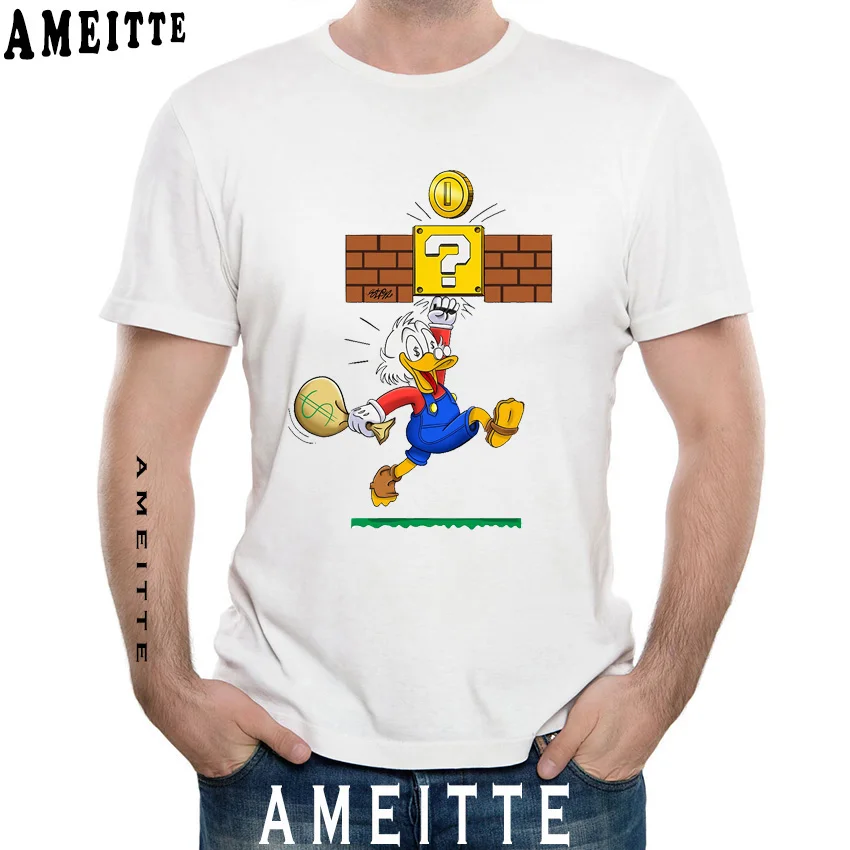 

2019 New Summer Men's Short Sleeve Cute Scrooge Mario Design T-Shirt Funny Cartoon Printed Casual Tops Tees Humor Man T shirts