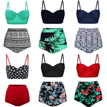 プッシュアップ女性水着ハイウエストビキニプラスサイズの水着ヴィンテージビキニセット水着レトロ花のビーチウェア Biquini(China)