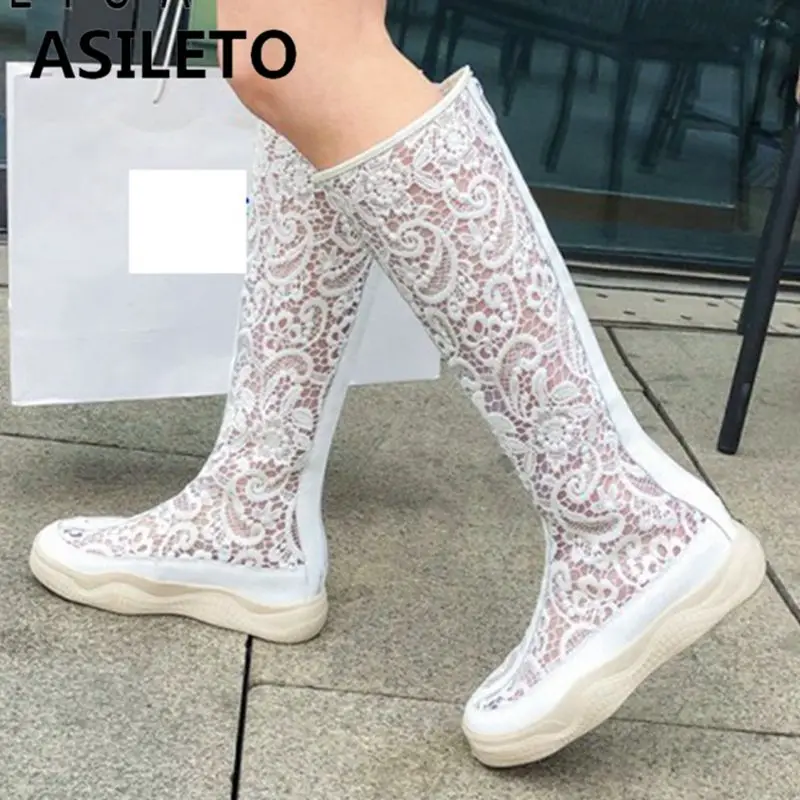 

ASILETO women sneakers breathable women summer booties cut out lace platform wedge sandals women large size 45 46 sandales