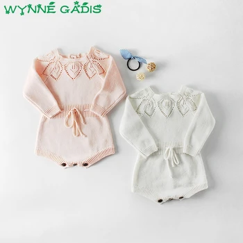 

Baby Girls Long Sleeve O Neck Knitwear Solid Princess Newborn Bodysuits Kids Infant Birthday Party Jumpsuits